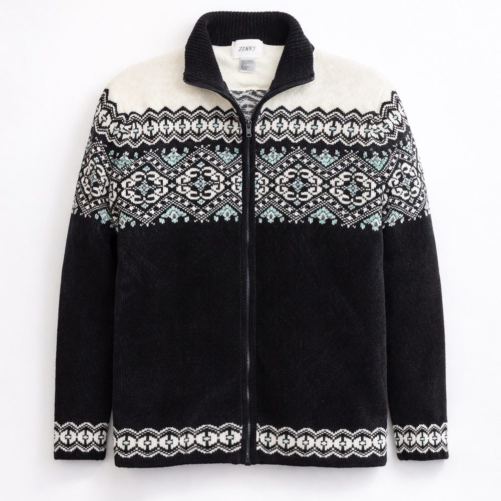 Y2K Jenny Nordic Fair Isle Zip Cardigan Size L